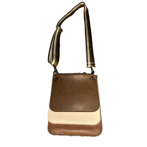 K CARROLL Crossbody Triple Layer Purse - 3 Zipper Compartments Beige, Brown, Tan